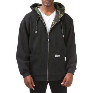 Pro Club Men's Full Zip Reversible Fleece and Thermal Hoodie, Black/Green Camo